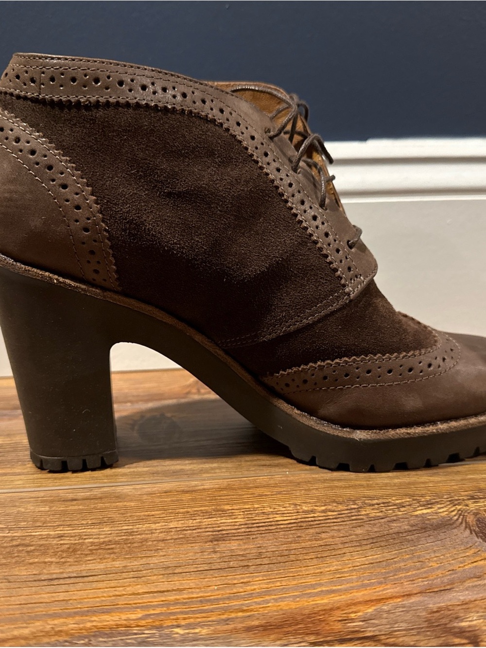 Women's Sperry Top Sider Heeled Wing Tip Oxford Size 7.5 brown leather 